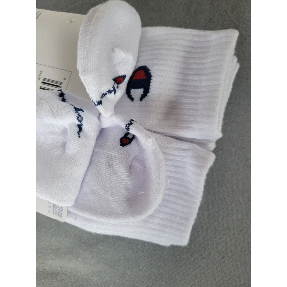 Champion Men's Performance Cushion Crew White Socks w/Logo 5 Prs Size 6-12.5 NWT